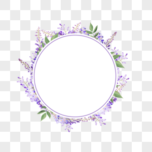 水彩紫藤花卉圆形边框图片