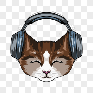 闭眼戴耳机享受音乐的猫咪肖像图片