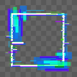 蓝紫色方形霓虹故障边框图片