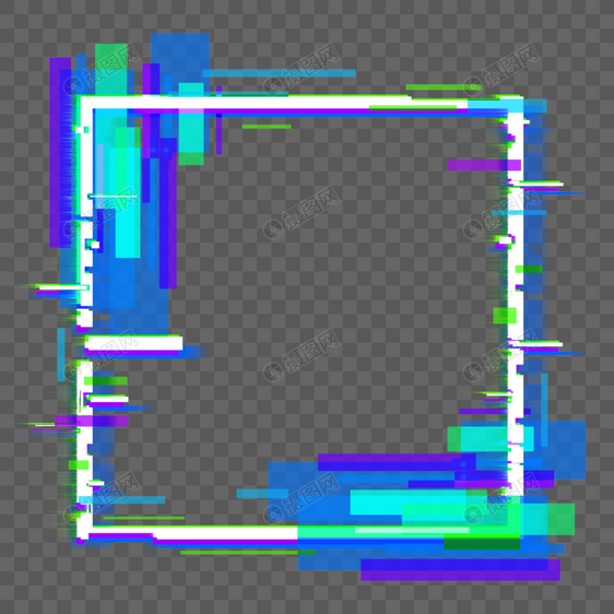 蓝紫色方形霓虹故障边框图片