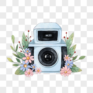 水彩照相机小雏菊装饰图片