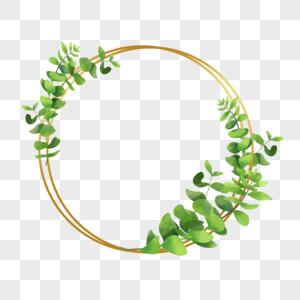 简单圆形绿色叶子金箔叶子边框图片