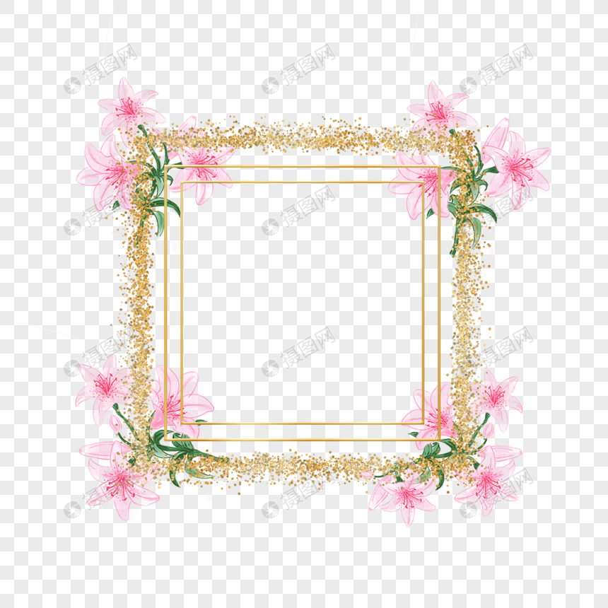 水彩百合花卉婚礼边框图片