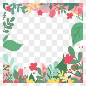 彩色花朵绿叶春天花卉边框图片