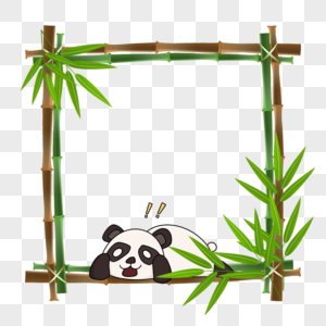 趴竹子的熊猫方形竹子花卉边框图片