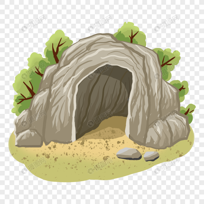 洞穴入口绿树插画图片