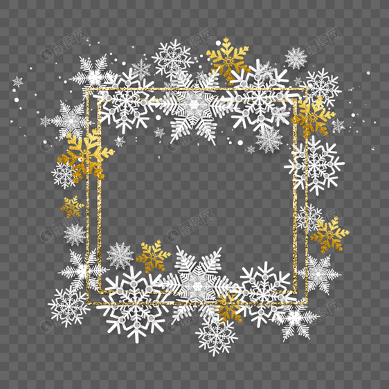 圣诞节金粉雪花金色方形边框图片