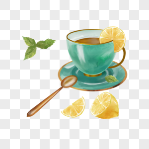 茶杯水彩花艺下午茶柠檬图片