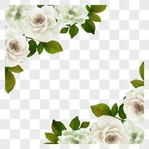 白玫瑰水彩婚礼装饰边框图片