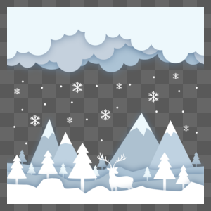 圣诞飘雪松树麋鹿冬季剪纸图片