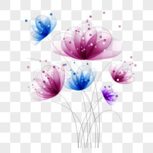水彩金粉抽象蓝紫色半透明花卉图片