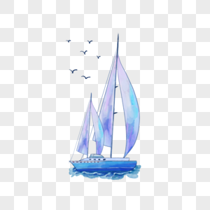 蓝紫色水彩夏季海洋轮船图片