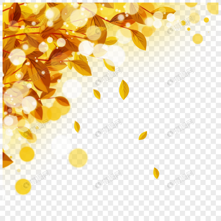 黄色秋叶光效树叶边框图片