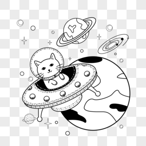 猫宇航员坐在宇宙飞船里图片