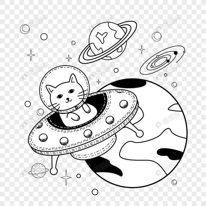 猫宇航员坐在宇宙飞船里图片