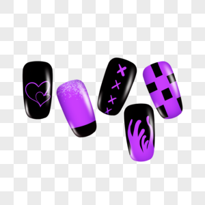神秘黑紫创意女美甲甲片指甲系列高清图片