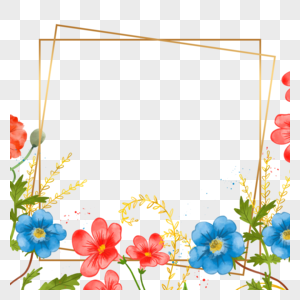 蓝粉色小花方形金色花卉边框图片