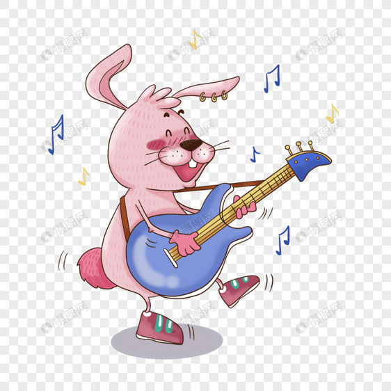可爱的粉色兔贝斯动物音乐家图片