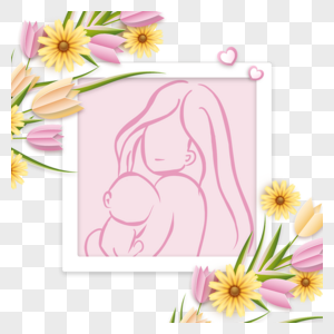 母亲节写实花卉相框剪影图片