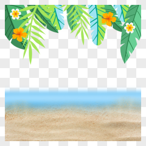 绿色夏季清爽叶片沙滩大海图片