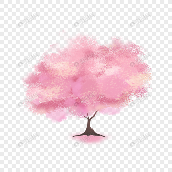 梦幻水彩粉色樱花树图片