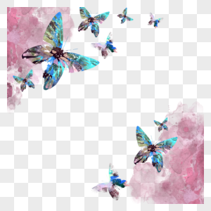 粉色水彩颜料彩绘蝴蝶边框图片