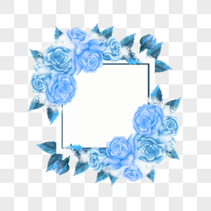 蓝色玫瑰婚礼边框花卉图片