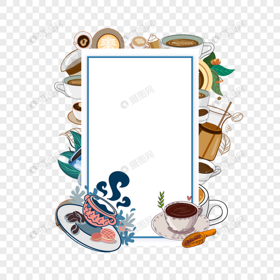 鲜艳的蓝色咖啡杯竖版边框图片