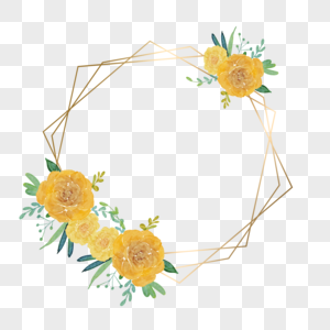 水彩婚礼黄色玫瑰花卉多边形边框图片