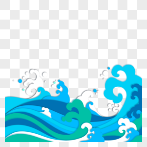 海洋剪纸风格海浪高清图片