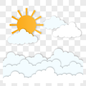 剪纸风格夏日太阳云朵图片