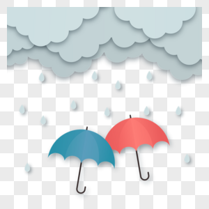 剪纸风格天气预报剪纸云朵雨伞高清图片