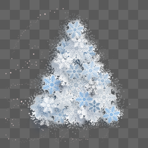 蓝白雪花拼凑成的圣诞树剪纸图片