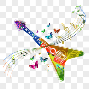 抽象音乐蝴蝶彩色三角形的电吉他元素图片