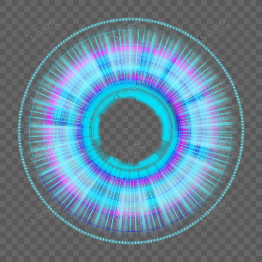 放射灯光蓝色科技圆环抽象未来光环图片