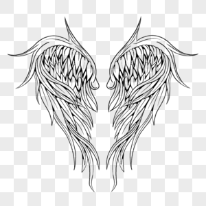 黑白天使羽翼翅膀素描线稿图片