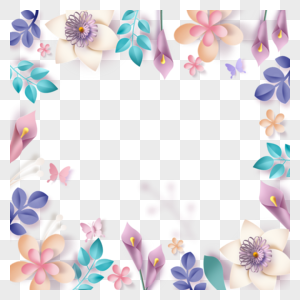 质感花卉叶子剪纸淡色边框高清图片