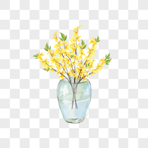 水彩花卉连翘花瓶图片