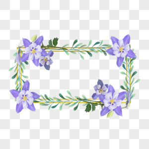 水彩花卉婚礼长方形边框紫色图片