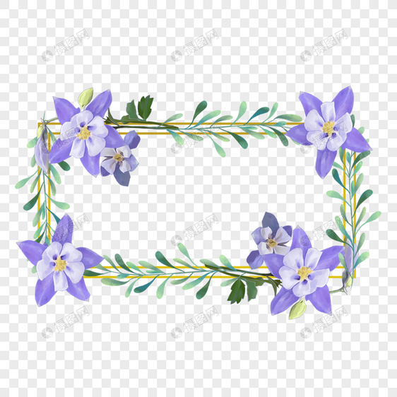 水彩花卉婚礼长方形边框紫色图片