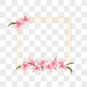 方形百合水彩花卉婚礼边框图片