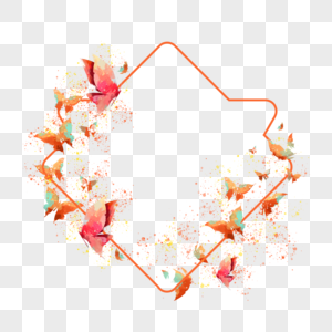 水彩蝴蝶橙色边框自然图片