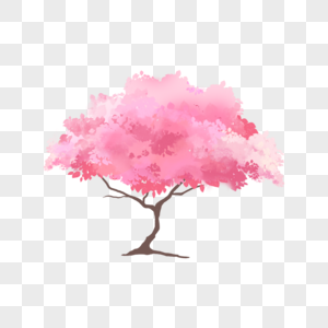 超多花美丽的水彩粉色樱花树图片