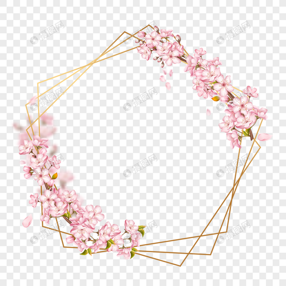 春天樱花枝条几何线条边框图片