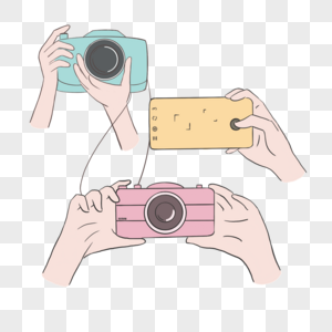 五彩的摄影师手持相机拍照图片