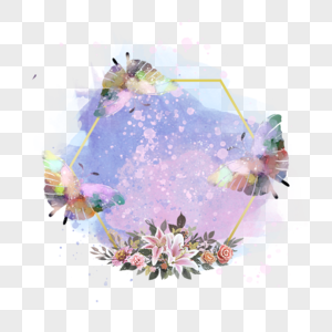 水彩春季蝴蝶花卉多边形边框图片