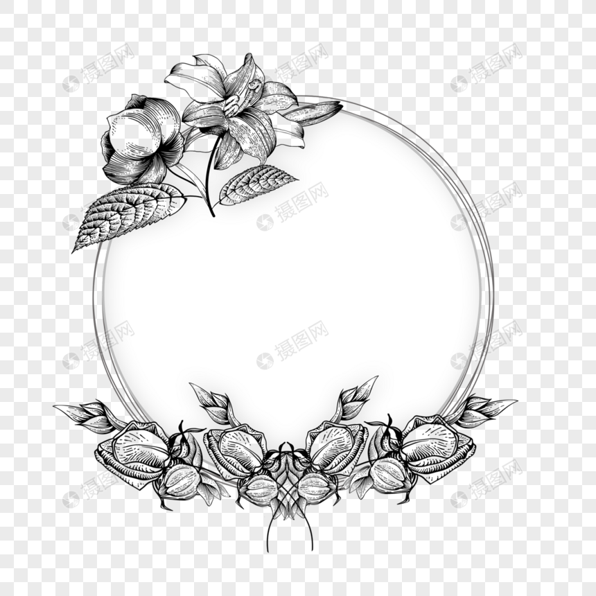 婚礼线稿质感花卉边框图片