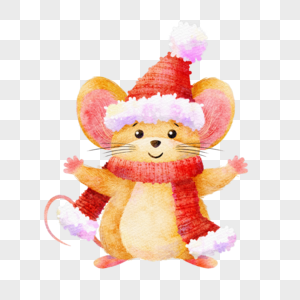 圣诞节小老鼠水彩风格图片