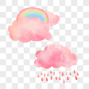 雨天云朵和彩虹水彩画图片