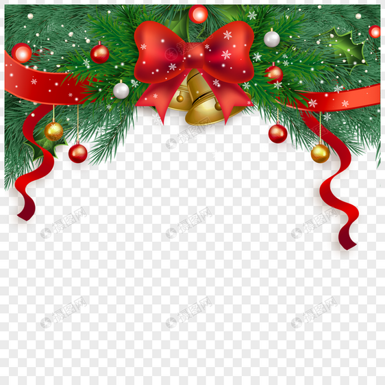 圣诞节松枝蝴蝶结边框标签装饰图片